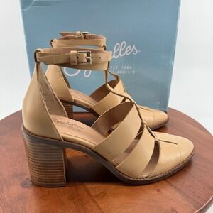 Seychelles Stay Ready Tan Leather Pointed Toe Ankle Strap Block Heel Sandals 7.5